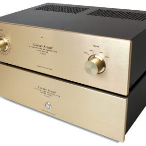 Canary Audio C1800 Two Chassis Preamplifier Aluminum Gold Finish Side View