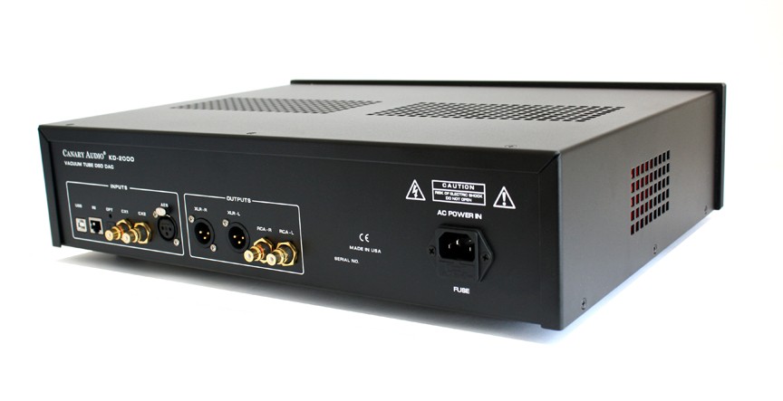 Canary Audio KD-2000 Tube DSD DAC Rear Angled View Output Inputs