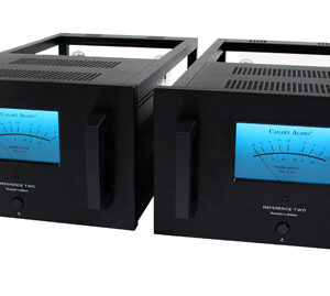 Canary Audio REFERENCE TWO Monoblock Amplifiers Side View with LCD Screens