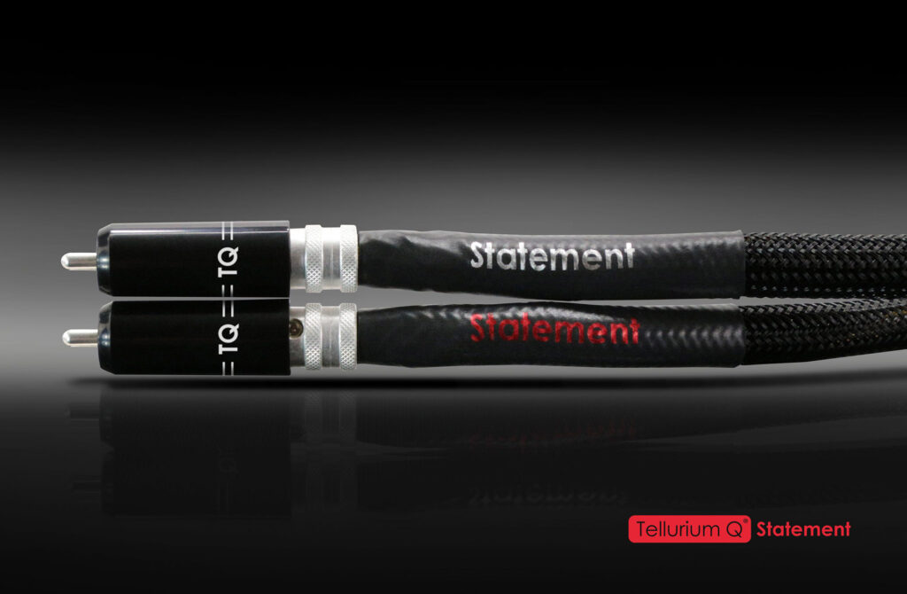 Tellurium Q Statement II RCA Cable close-up of precision RCA terminals and Statement identification